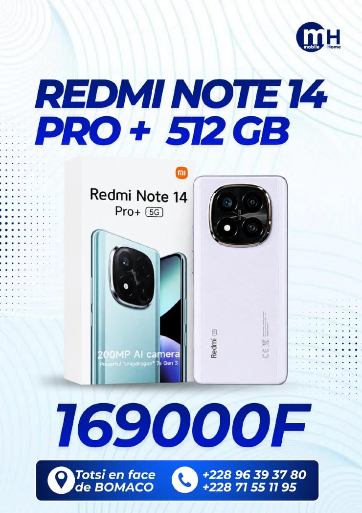 Xiaomi Redmi Note 14 Pro+ 5G — promotion Mobile Home Togo 228